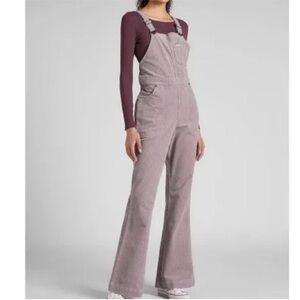 Free People x Lee Small Overalls Factory Flare Corduroy in Purple Storm NWT